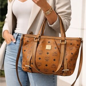 MCM Brown Logo Tote Bag